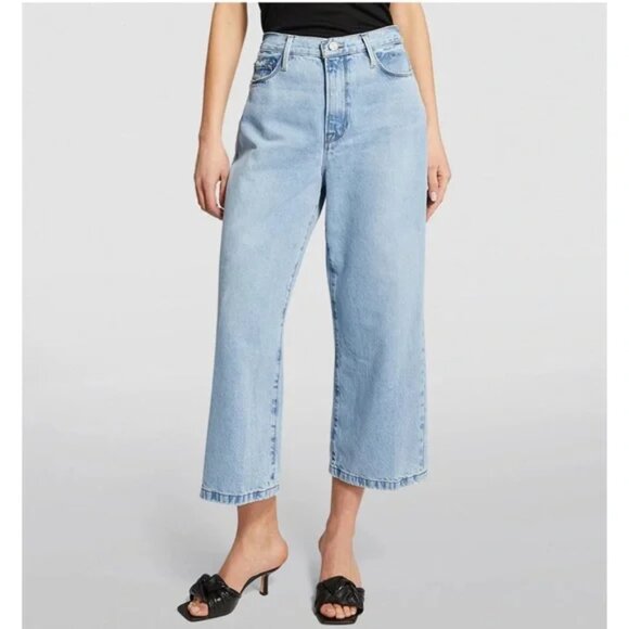 FRAME DENIM ALI WIDE CROP JEANS STRETCH DENIM HIGH-RISE DISTRESSED sz 25 - Picture 1 of 7
